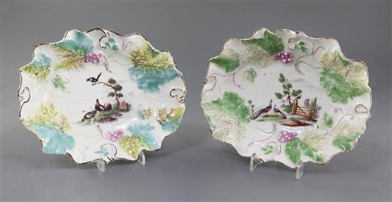 Two rare early Derby dishes, c.1756-9, l. 21cm, chicken dish restored